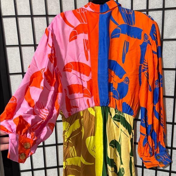 Farm Rio size XLmixed rainbow toucans midi dress multi - Picture 4 of 10